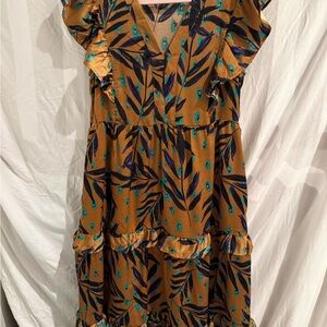 Entro Floral Tiered Ruffle Dress with Teal Accents